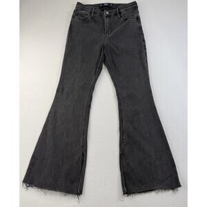 Hollister High-Rise Flare Jeans Black Washed Raw Hem Soft Stretch W30 L31 11R
